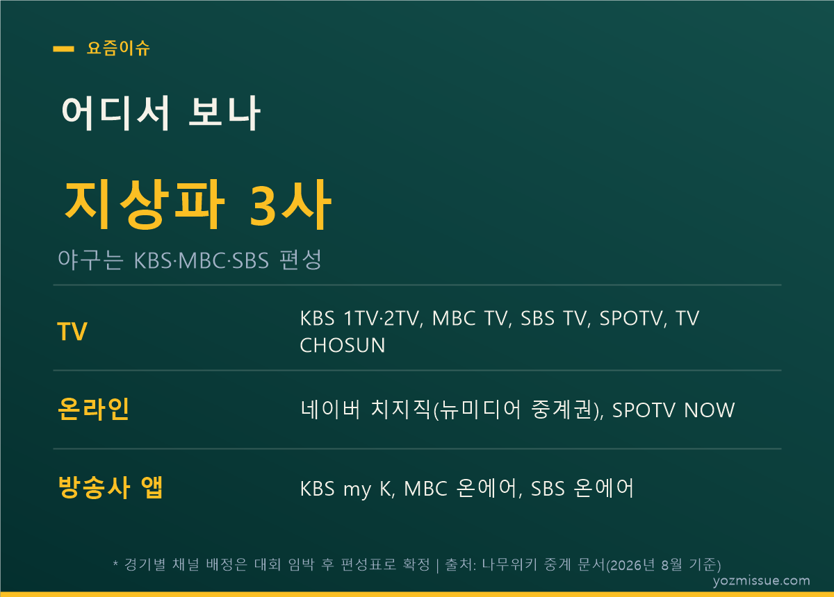 어디서 보나 — 지상파 3사와 치지직, SPOTV NOW