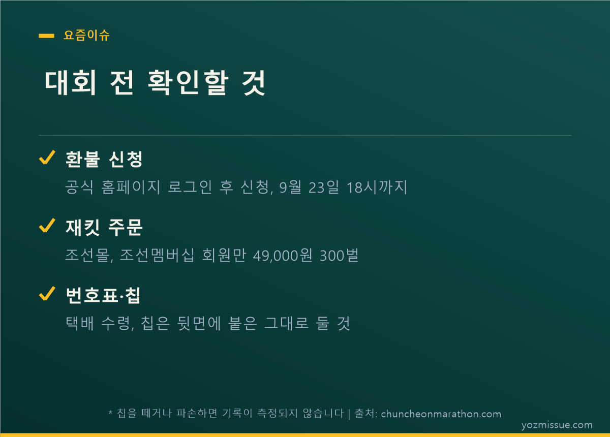 대회 전 확인할 것 — 환불 신청·굿즈 예약·번호표 기록칩 3가지 점검
