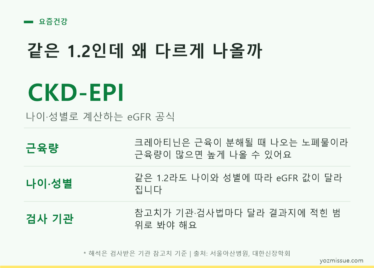 같은 1.2인데 왜 다르게 나올까 — CKD-EPI 공식은 나이·성별로 계산