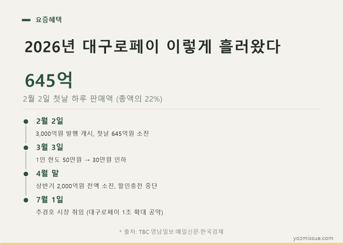 2026년 대구로페이 이렇게 흘러왔다 — 2월 2일 첫날 645억, 총액의 22%