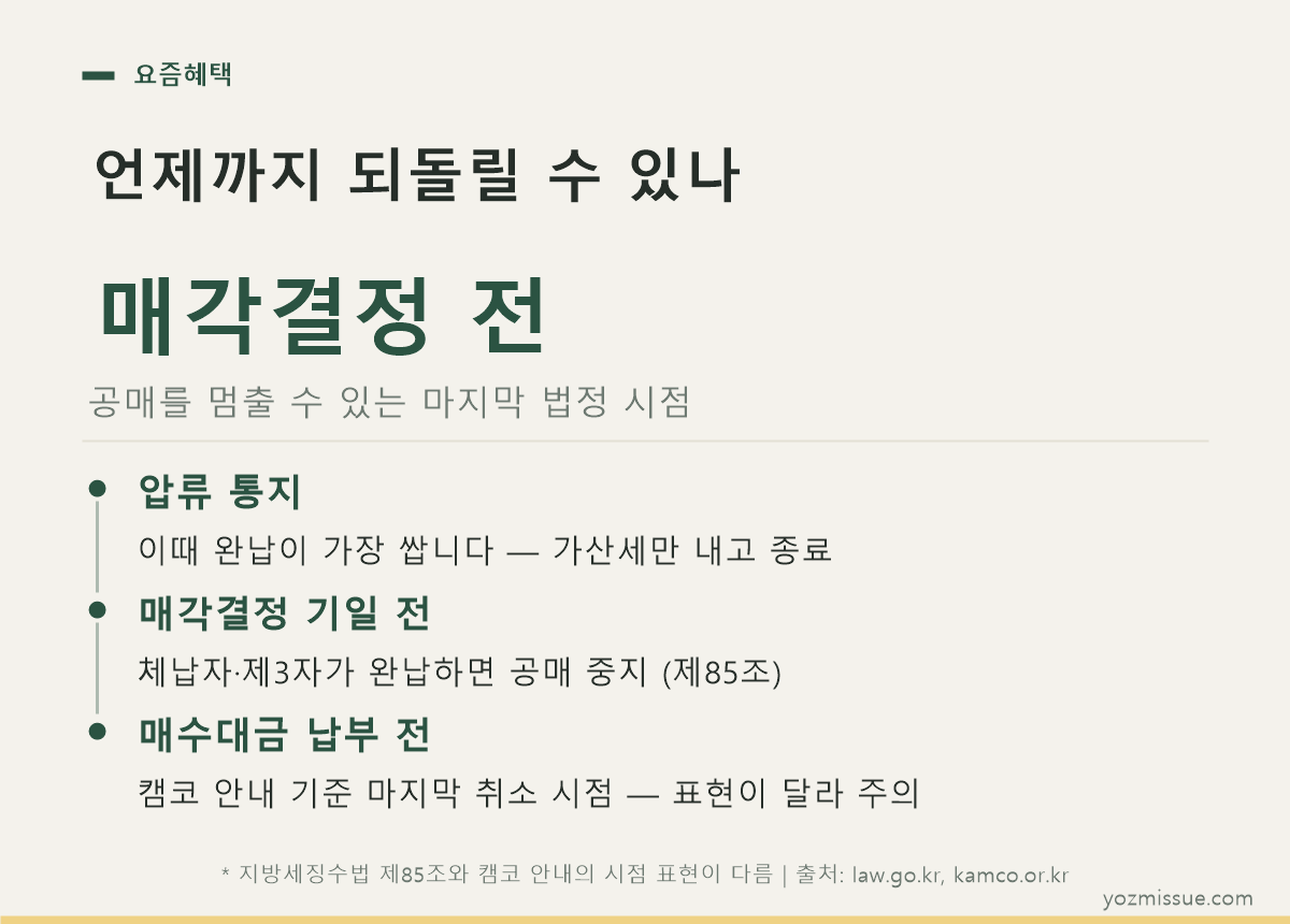 공매를 멈출 수 있는 마지막 법정 시점 — 매각결정 기일 전 완납