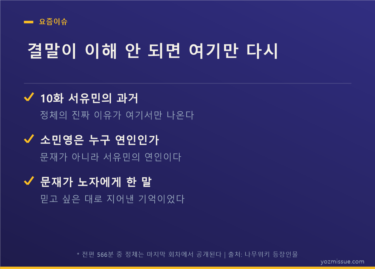 결말이 이해 안 되면 여기만 다시 — 10화 서유민 과거, 소민영의 연인, 문재의 기억