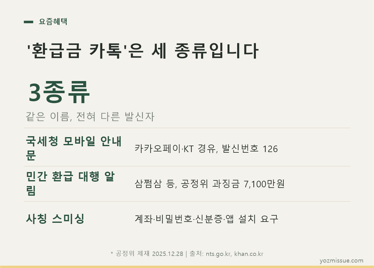환급금 카톡은 세 종류입니다 — 국세청·민간 대행·사칭 스미싱의 발신 경로와 요구 항목 비교