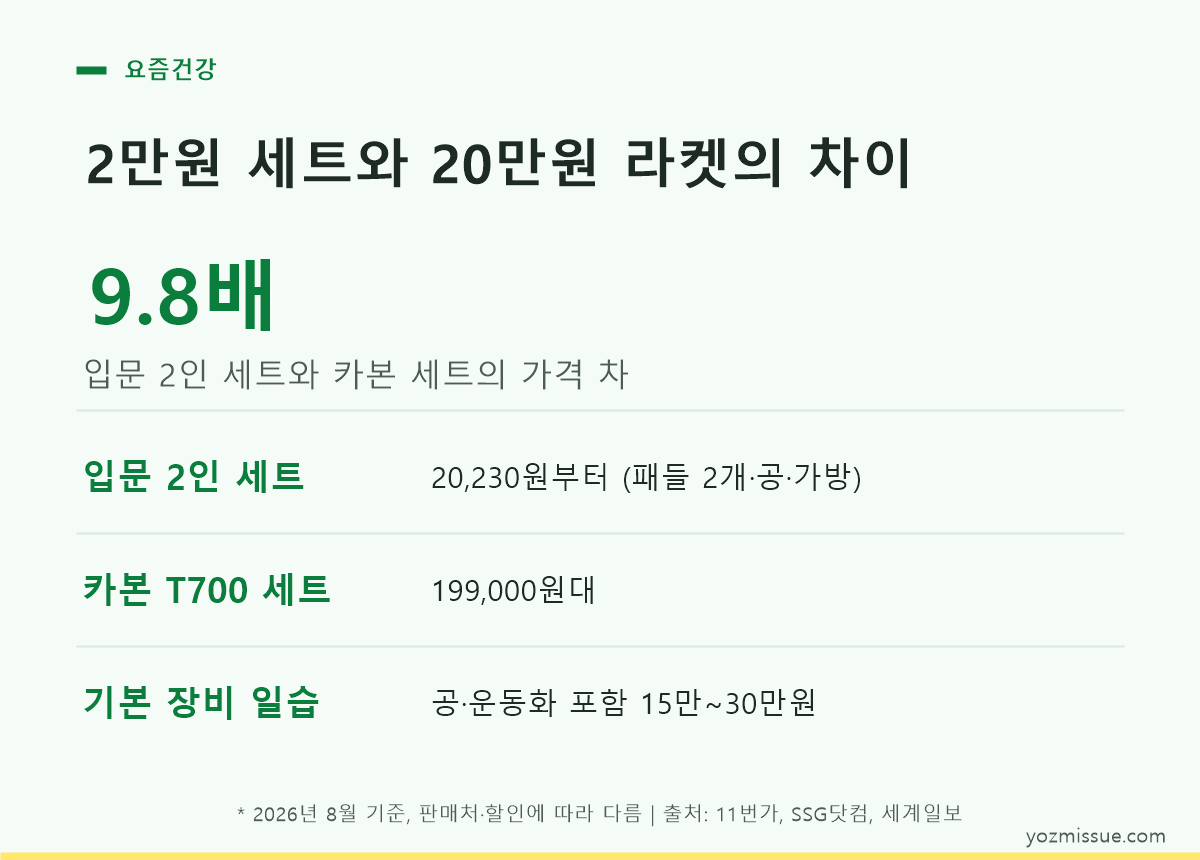 입문 2인 세트와 카본 세트 가격 차 — 20,230원 대 199,000원, 약 9.8배