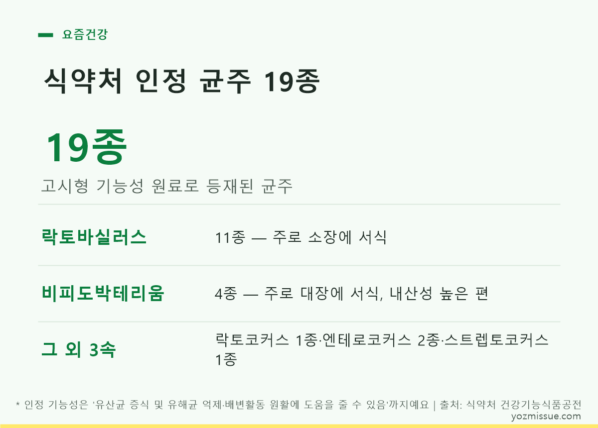 락토바실러스는 소장, 비피도박테리움은 대장에 서식한다는 균주 계열 구분 카드