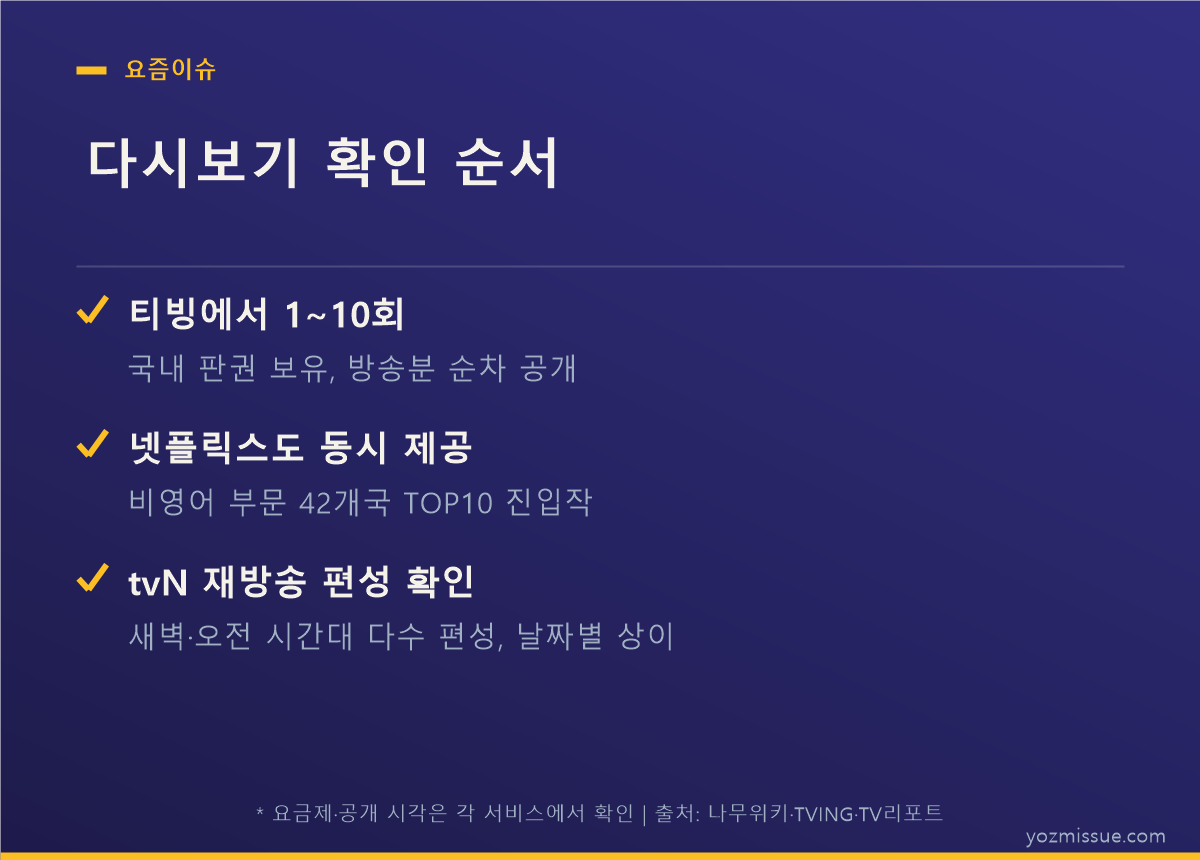 다시보기 확인 순서 — 티빙·넷플릭스·재방송 편성 확인