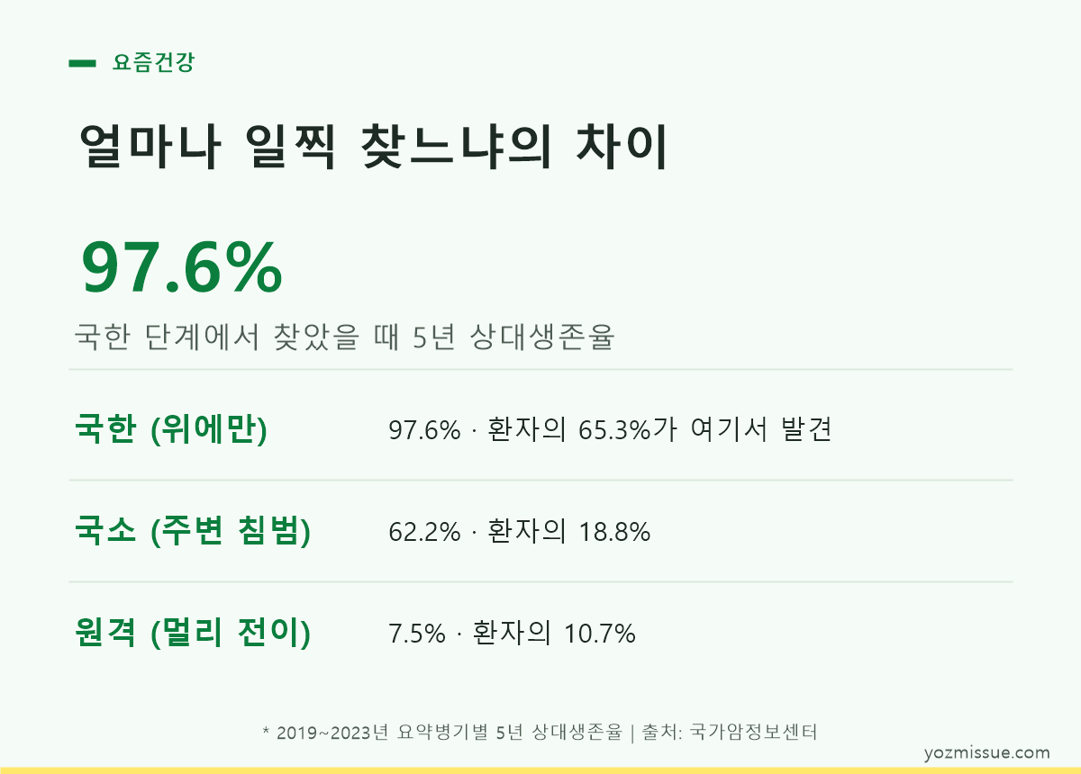 위암 요약병기별 5년 상대생존율 — 국한 단계 97.6%